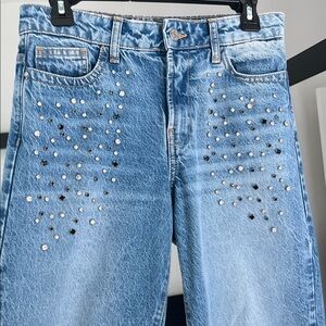 Zara Light Blue Straight Leg Jeans with Crystal Details